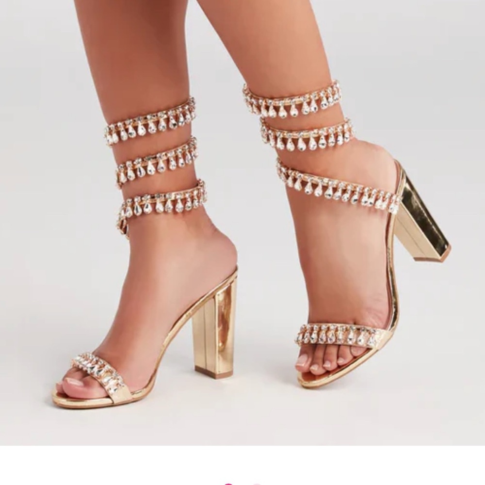 Wild Diva Gold Rhinestone Heels